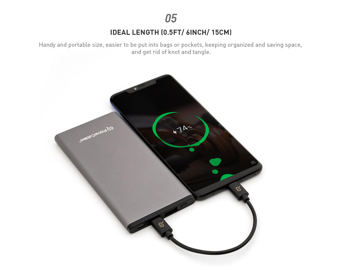 0.5 ft portable USB Type-C cable is compact and easy to put into the bag or pocket