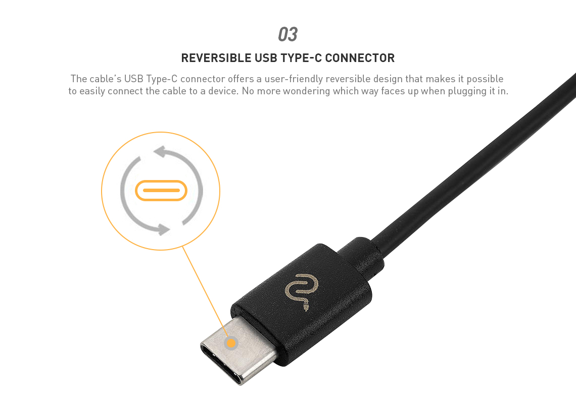 The black USB-C interface of the USB-C to USB-A cable adopts a reversible plug-in design