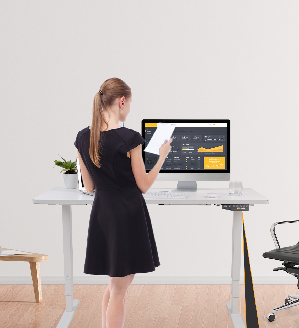 Electric Adjustable Standing Desk Frame White PrimeCables