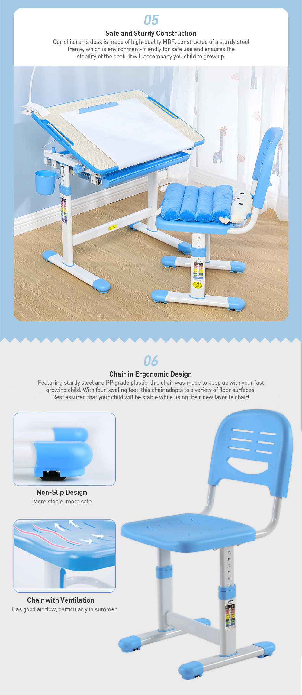 Bureau Et Chaise Enfant Réglable En Hauteur - Plan Inclinable 0-45° - Avec Tiroirs Et étagère - Pour 3 à 18 Ans