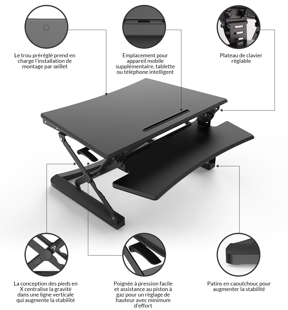 Rehausseur Clavier Souris VIVO - Hauteur Réglable 5 Positions - Bureau Assis-Debout