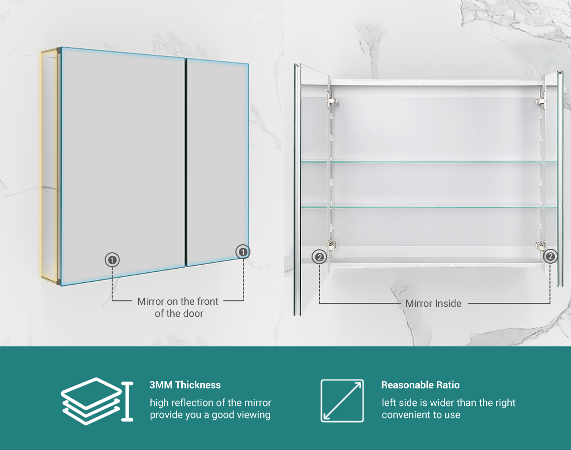 Aluminum Bathroom Medicine Double Door Wall Mounted