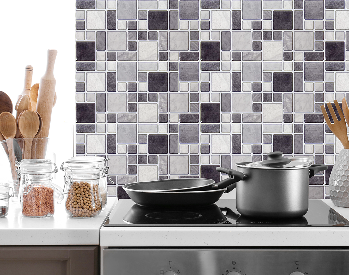 Tile Wall Decals Peel and Stick Self-Adhesive Multi Square, Grey