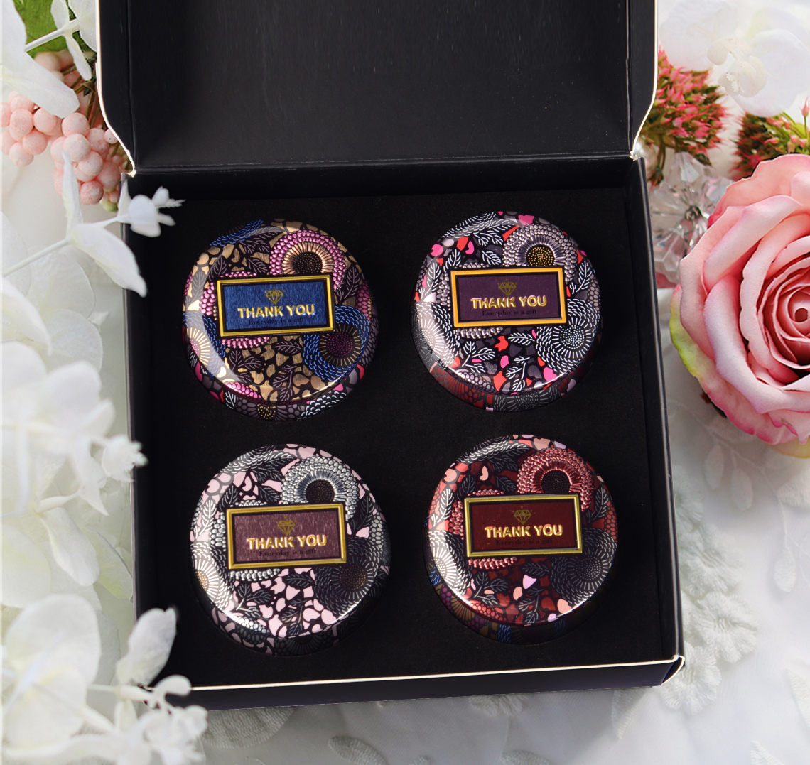 Aromatherapy Smokeless Essential Oil Candles Tins with Greeting Card, 4