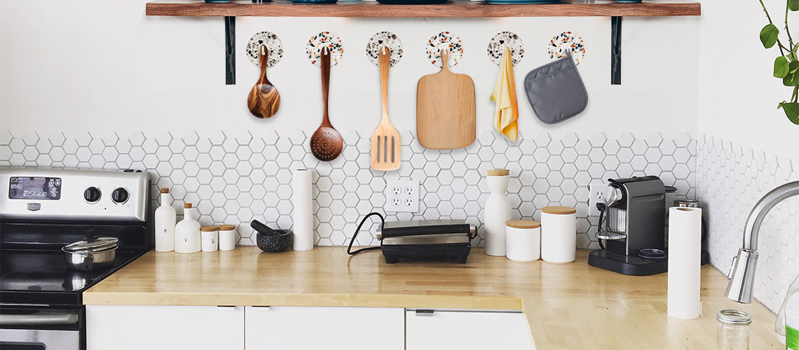 Terrazzo Wall Hook Decals Self-Adhesive, Grey / Orange - iDesign