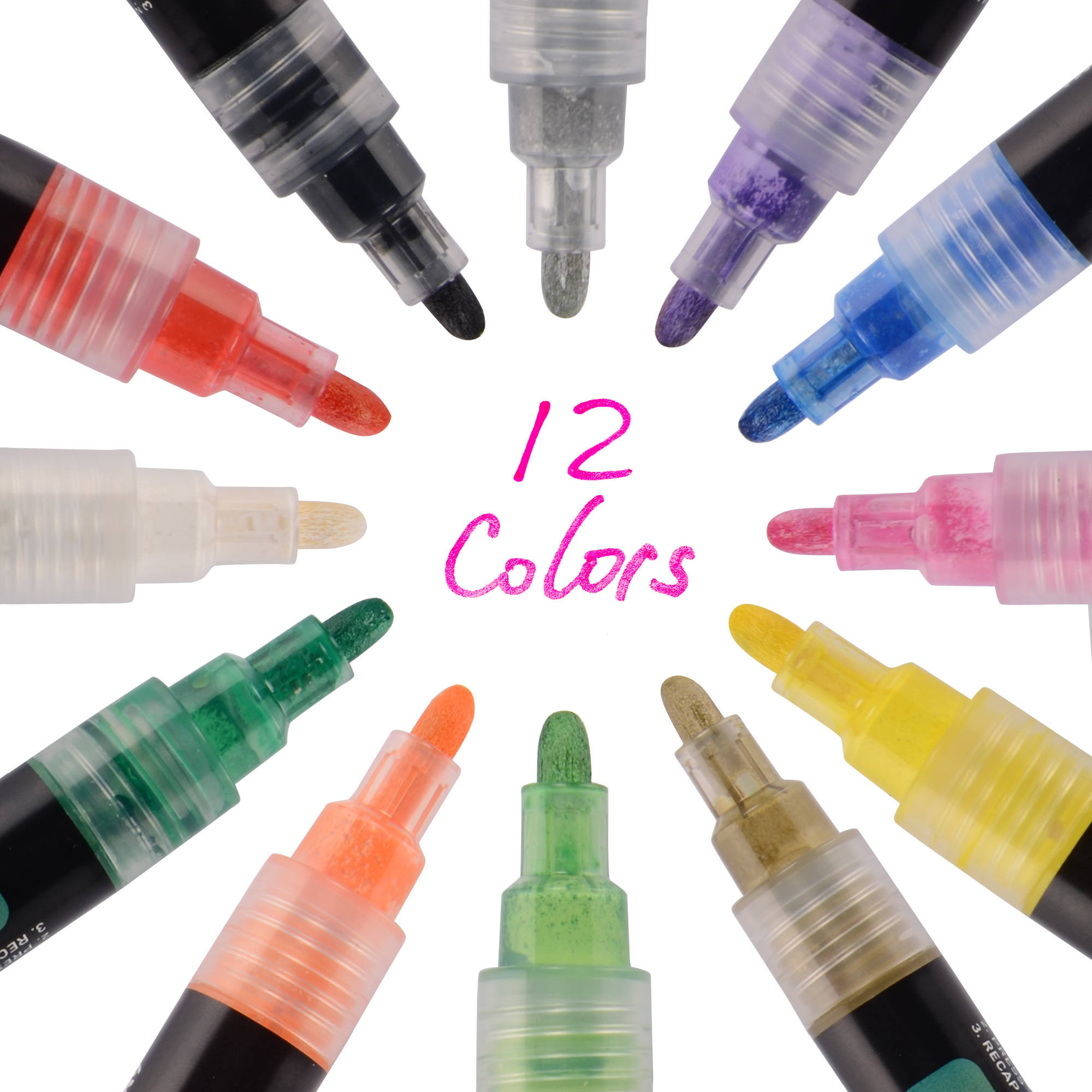 12 Color Acrylic Paint Marker Pens WaterResistant, Quick Dry