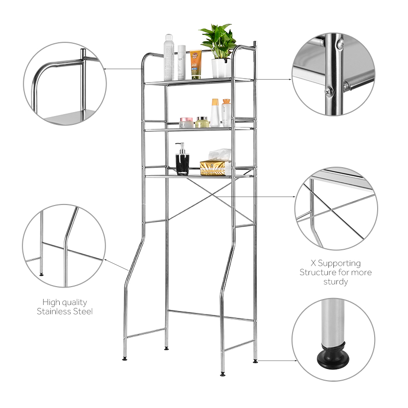 3 Tier Over Toilet Storage Rack Durable Stainless Steel Space Saver Organizer Shelf SortWise®