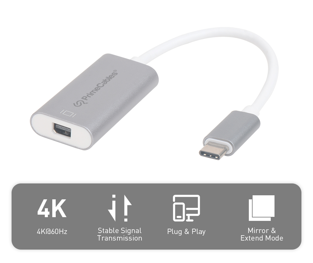 The Type-C to mini DisplayPort adapter can connect a Type-C source to a mini DisplayPort display