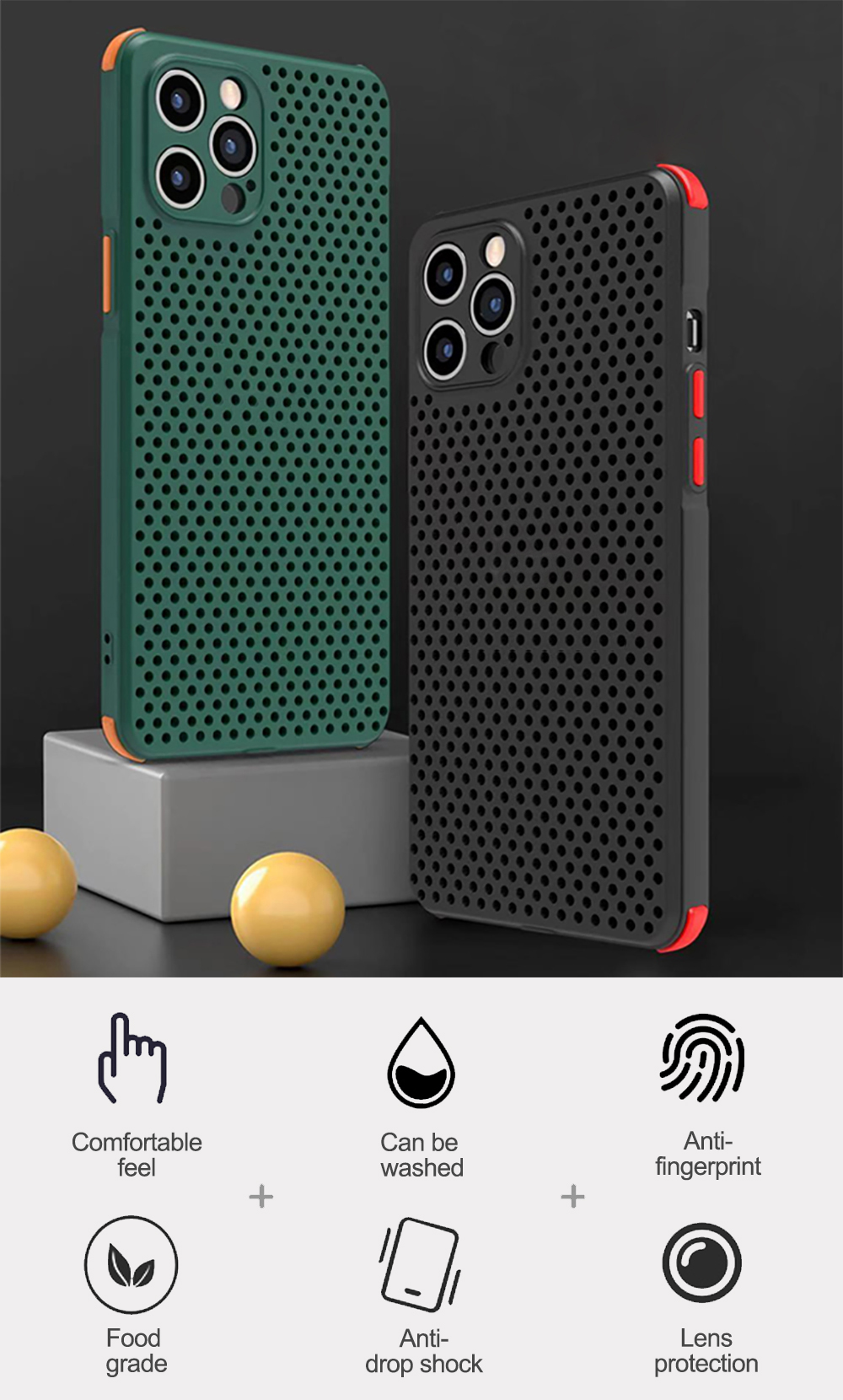 Breathable Mesh Heat Dissipation Phone Case for iPhone 12 Pro Max 6.7