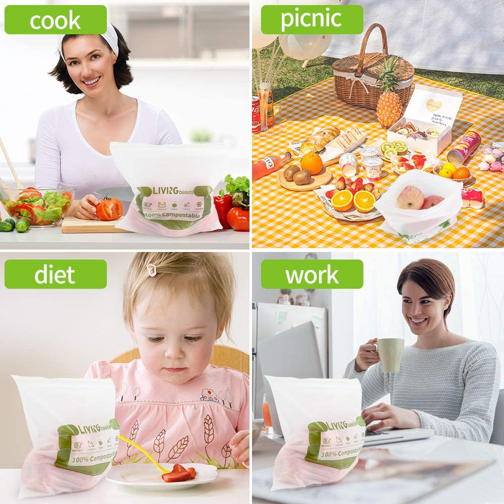 100 Compostable Ziplock Freezer Bags Reusable Food Storage Bags, 50