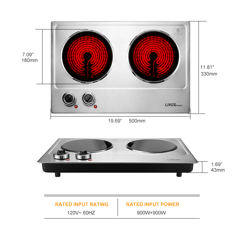 1800W Ceramic Electric Hot Plate for Cooking LIVINGbasics
