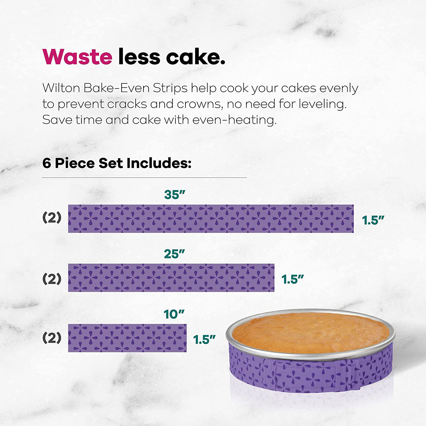 BakeEven Cake Strips, Baking Tin Wraps, 6 Pieces Wilton