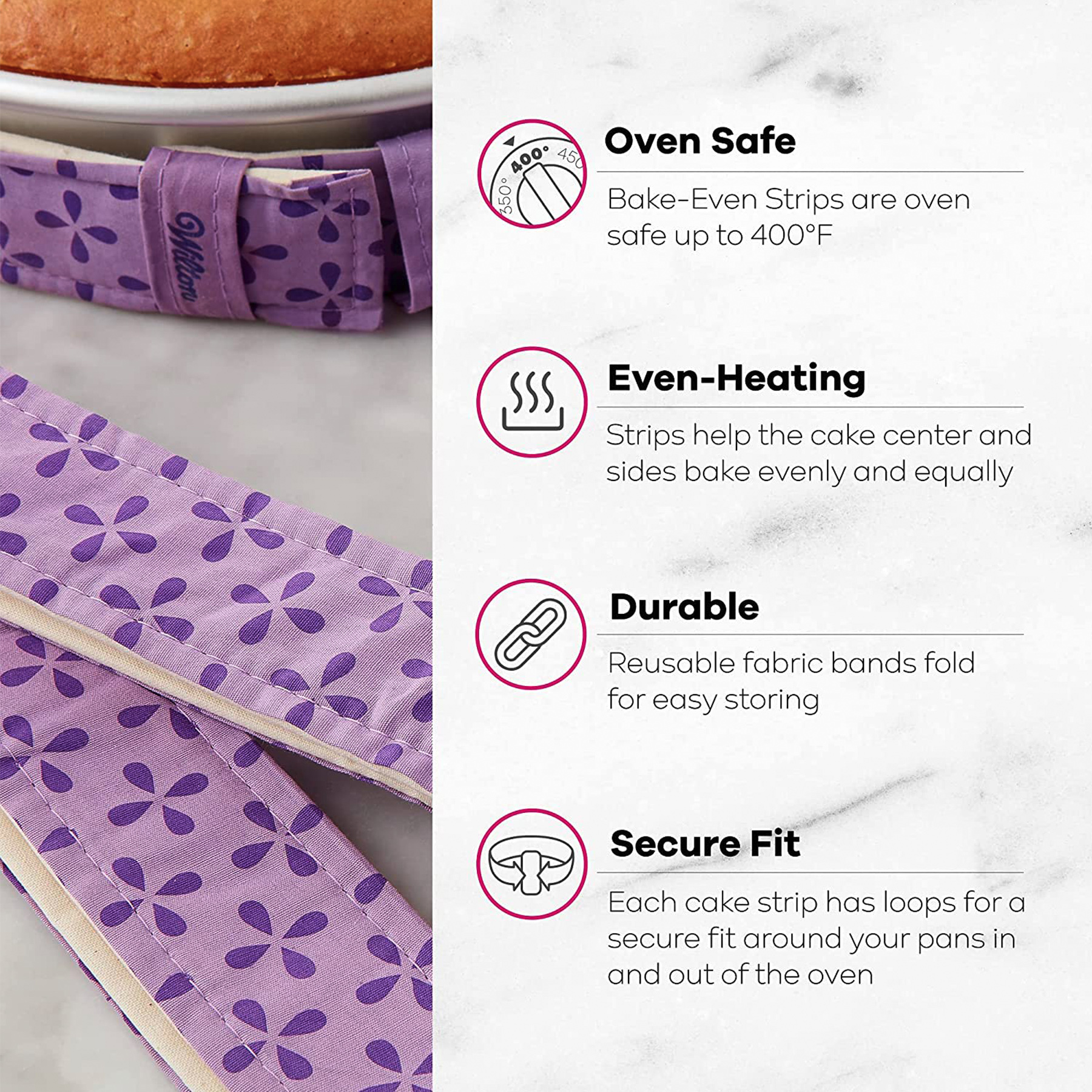 BakeEven Cake Strips, Baking Tin Wraps, 6 Pieces Wilton