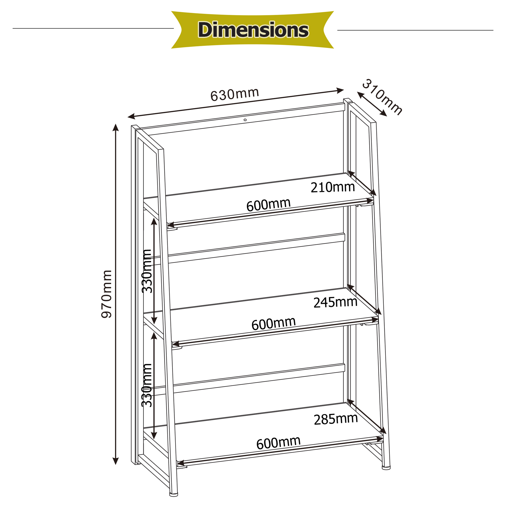 Industrial Folding 3Tier Ladder Shelf, NoAssembly Bookcase