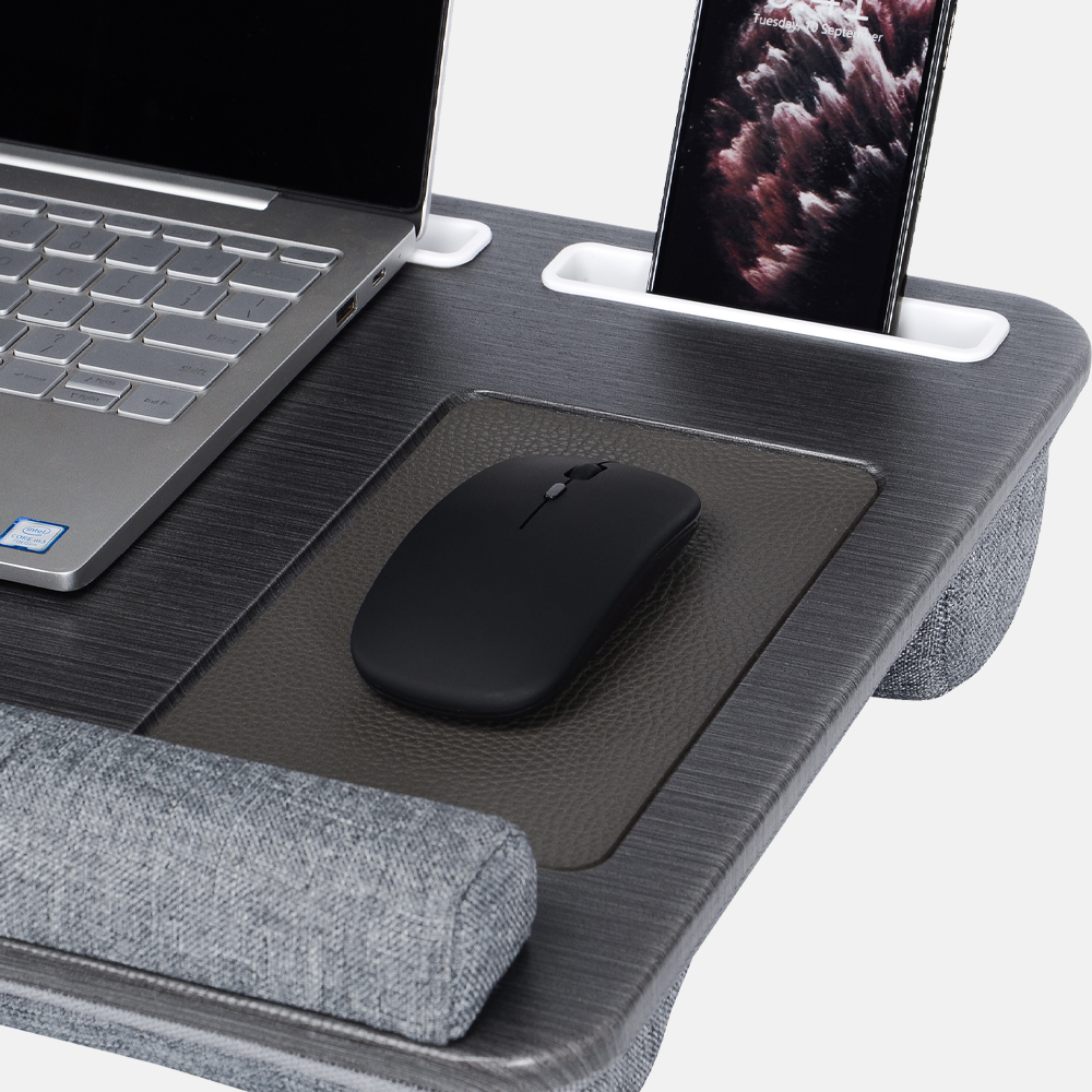 Plateau Ordinateur Portable Avec Coussin - Tapis Souris, Emplacement Téléphone - Rose Pâle