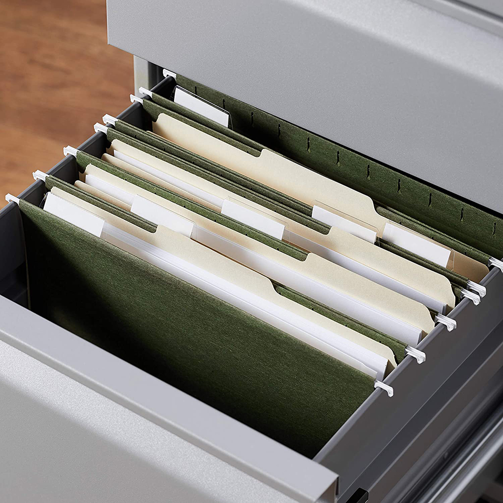 Office Reinforced Hanging File Folders with Tabs and Label Sheets, Army