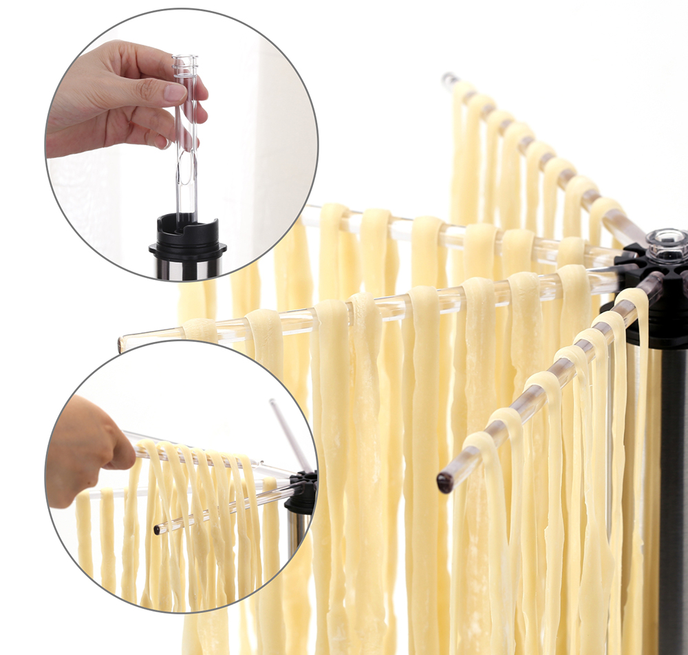 Foldable pasta drying rack rotary system