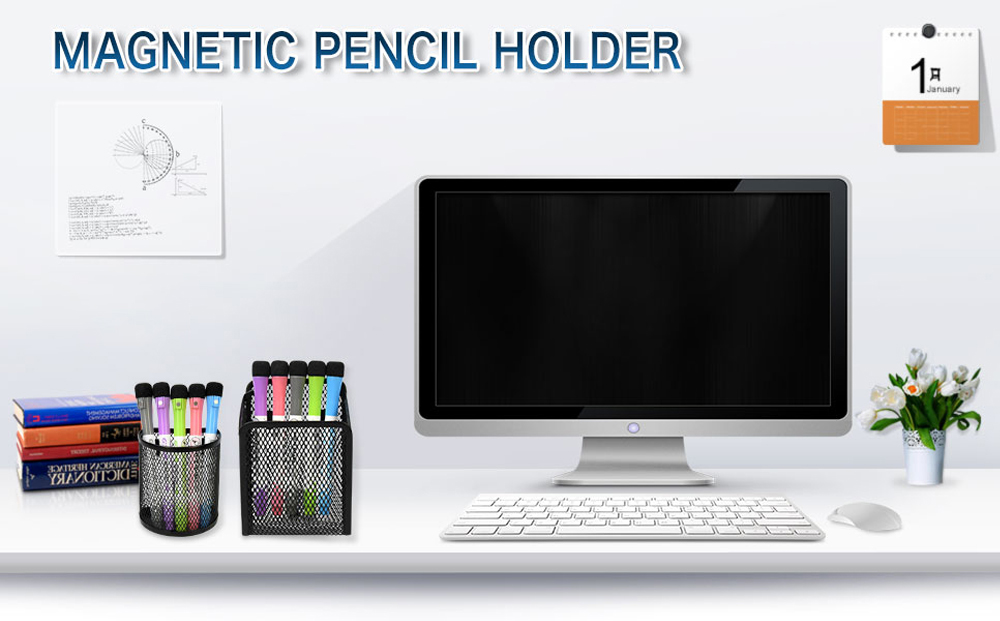 Magnetic Pencil Pen Holder For Fridge, Locker, Whiteboard, Matte Black - Moustache®