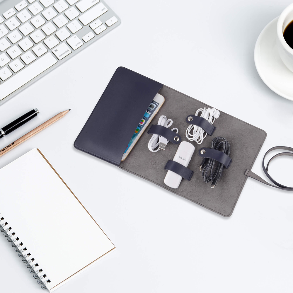 Leather Travel Charger Cord Roll Organizer, Electronic Accessories