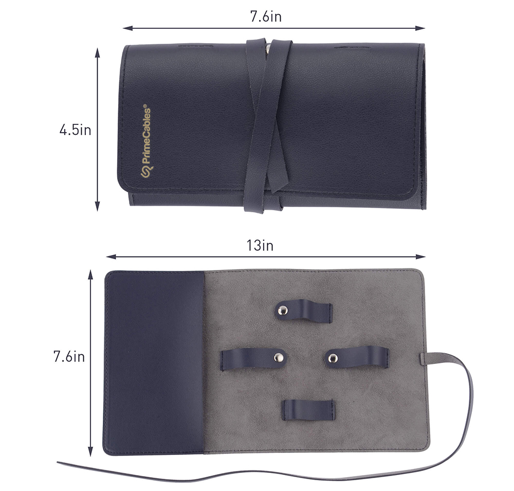 Leather Travel Charger Cord Roll Organizer, Electronic Accessories Management PrimeCables®