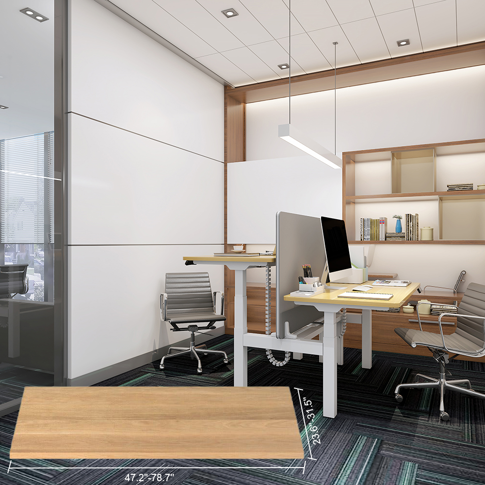 This dual workstation electric standing desk frame adopts a dual benching unit, which can save office space for you
