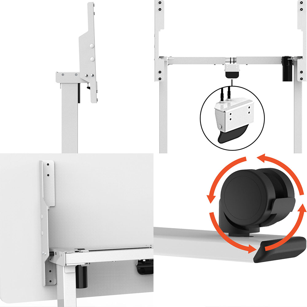 Sit to stand desk is equipped with 4 casters (2 are lockable), has sturdy structure that can supports weights up to 154 lbs