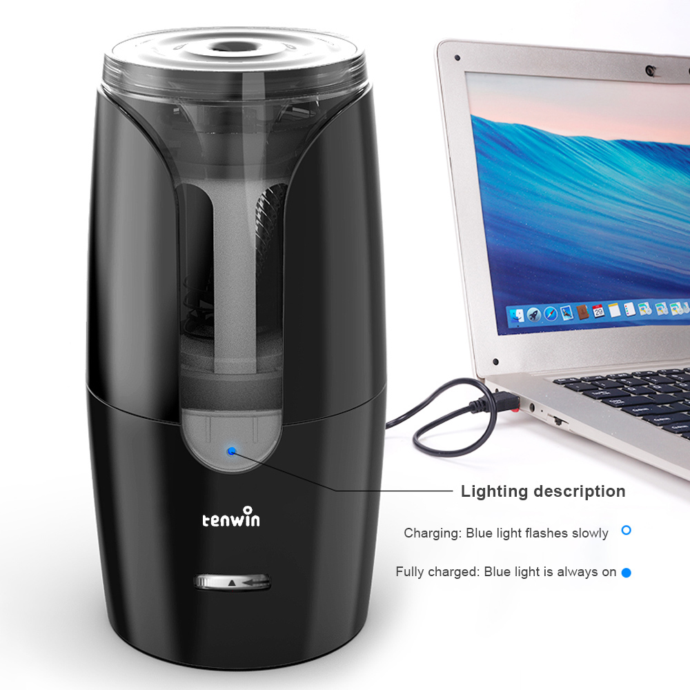 Rechargeable Automatic Pencil Sharpener, Tip Size Adjustable, Black