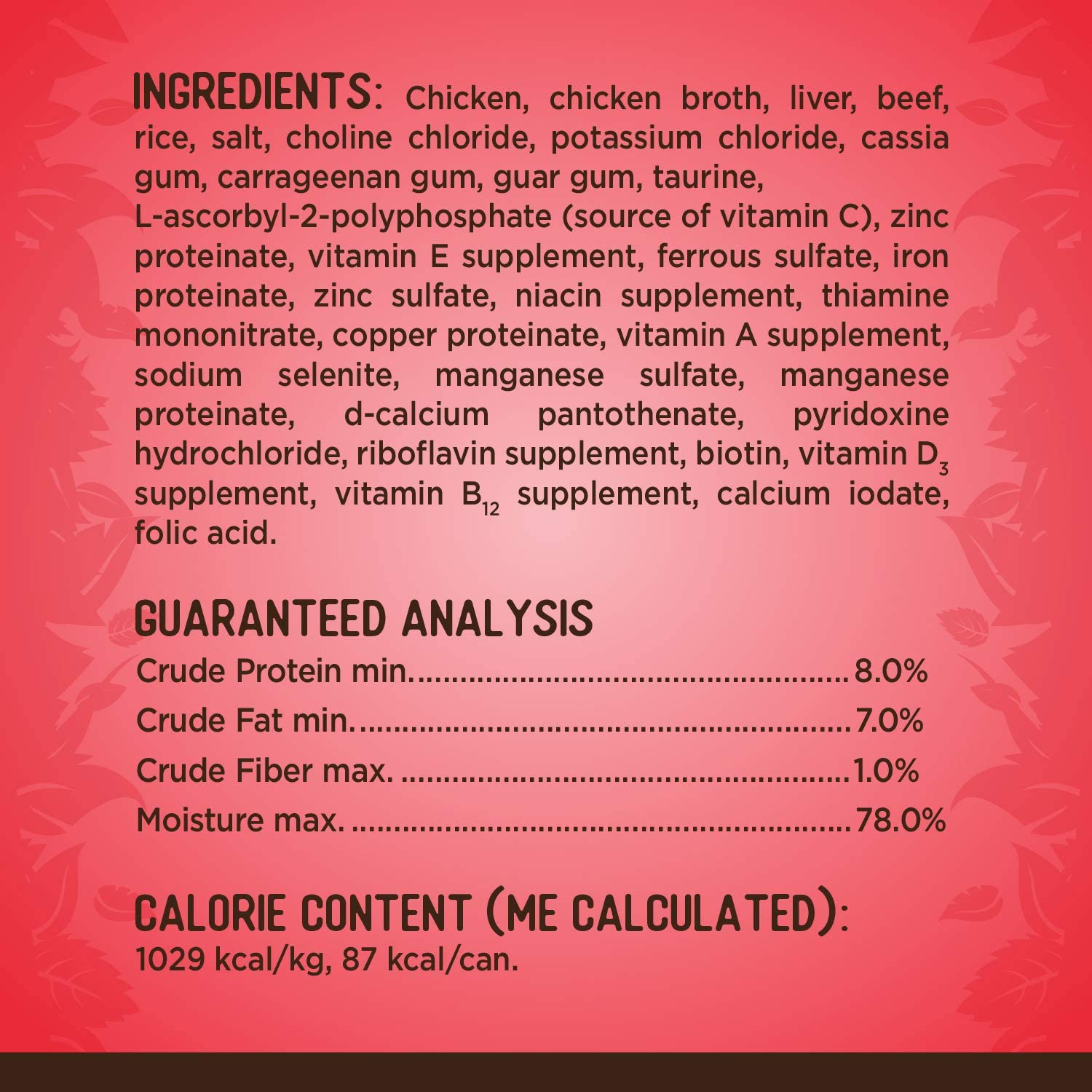 Pate Wet Food with Prairie Beef for Cats ingredients