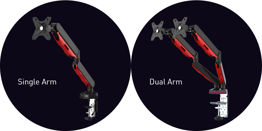 Gas Spring Monitor Arm with 2 USB Ports Gaming Red LED Light Effect