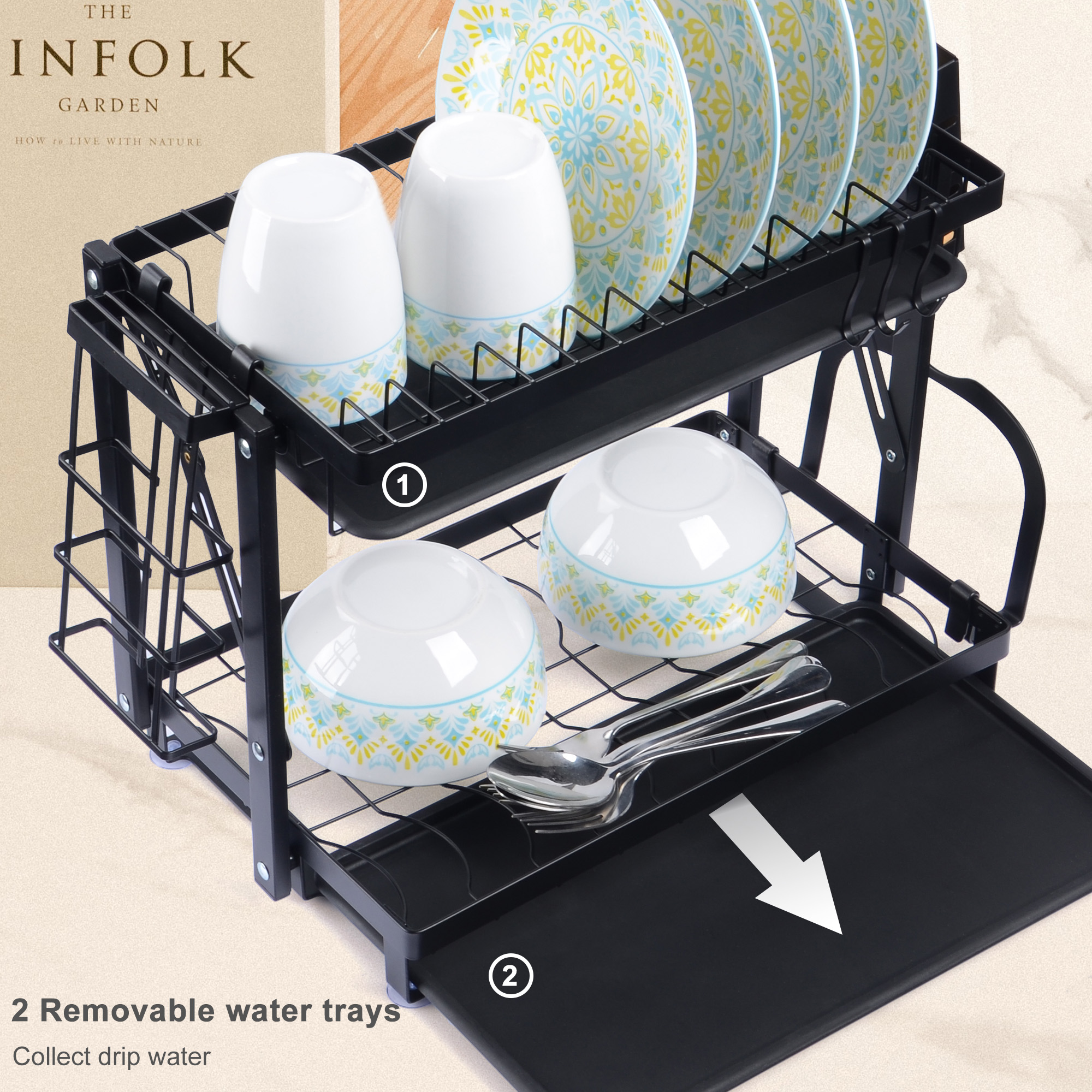 2 Tier Large Foldable Dish Rack Quality Metal For Kitchen Rack 