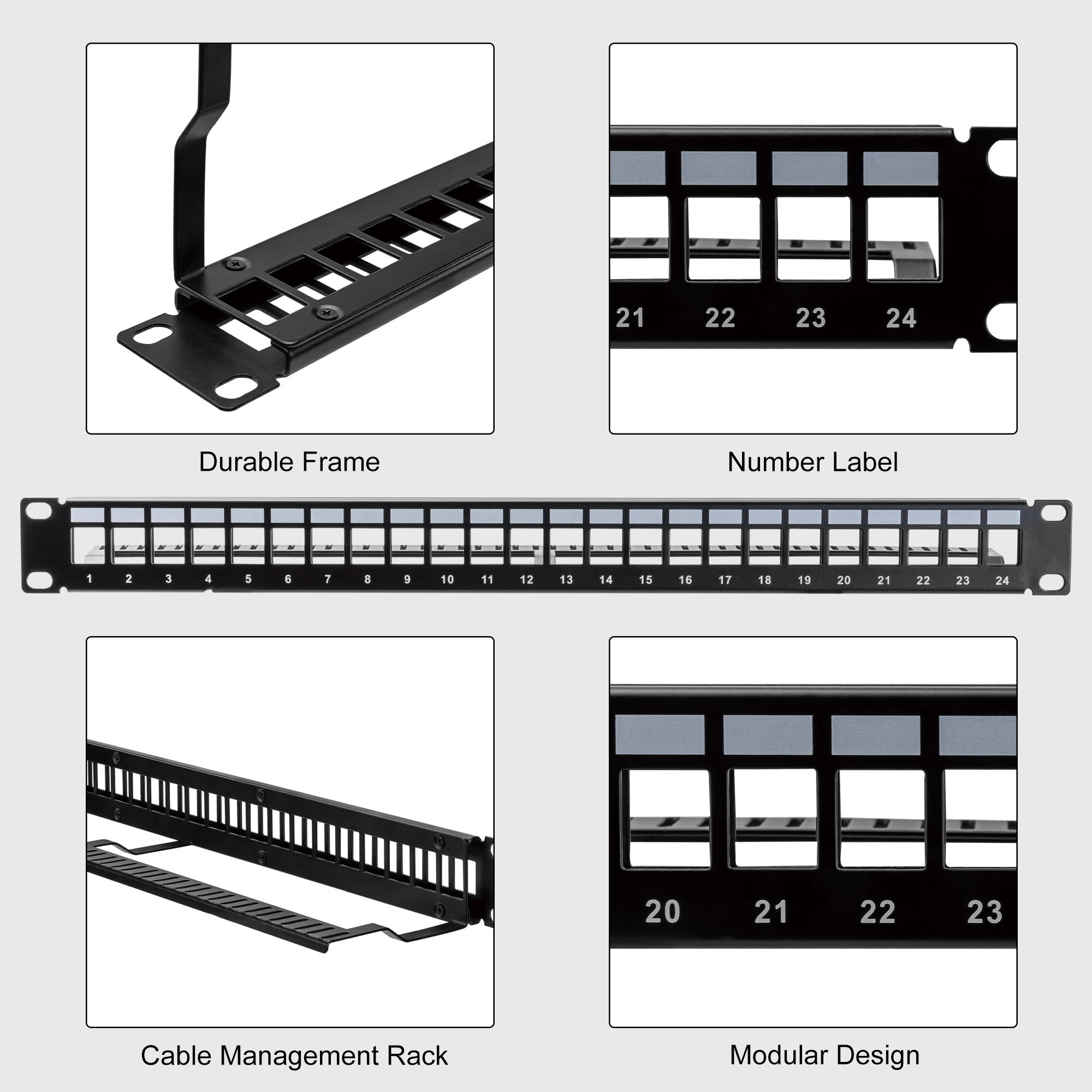 24-Port Blank Keystone Distribution Frame, 1U 19