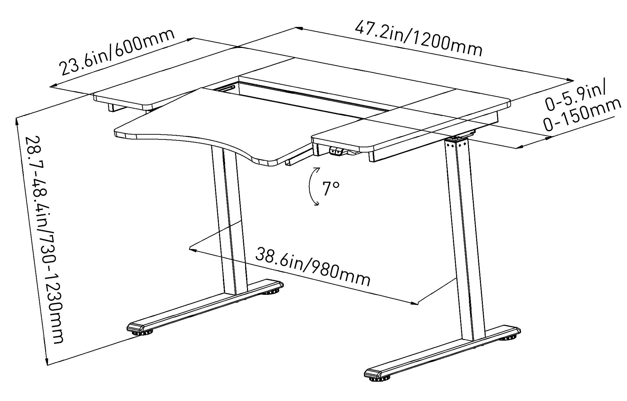 Electric Height Adjustable Desk Tiltable Tabletop Hidden Storage