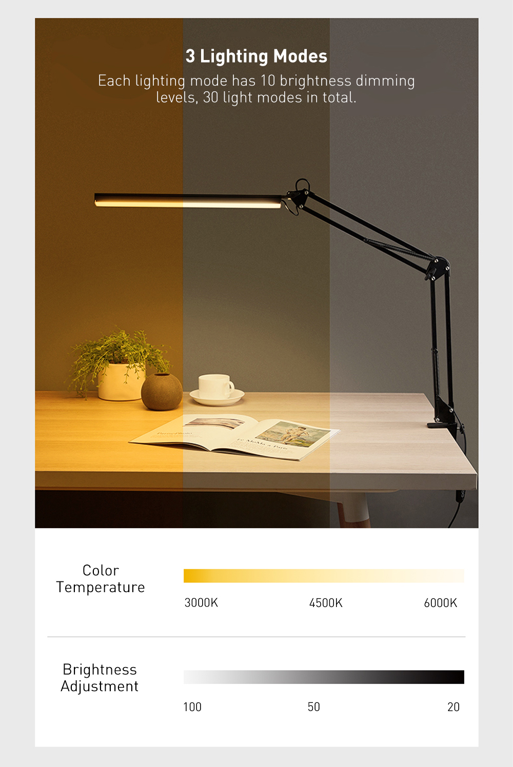 Swing Arm Eye-Care Desk Lamp with 3 Lighting Modes and 10 Brightness Levels