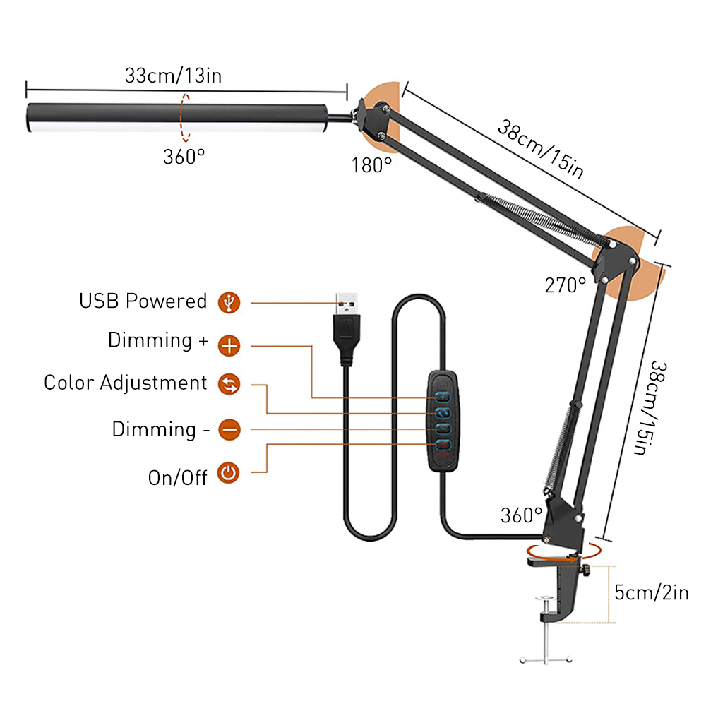 Swing Arm Eye-Care Desk Lamp Size
