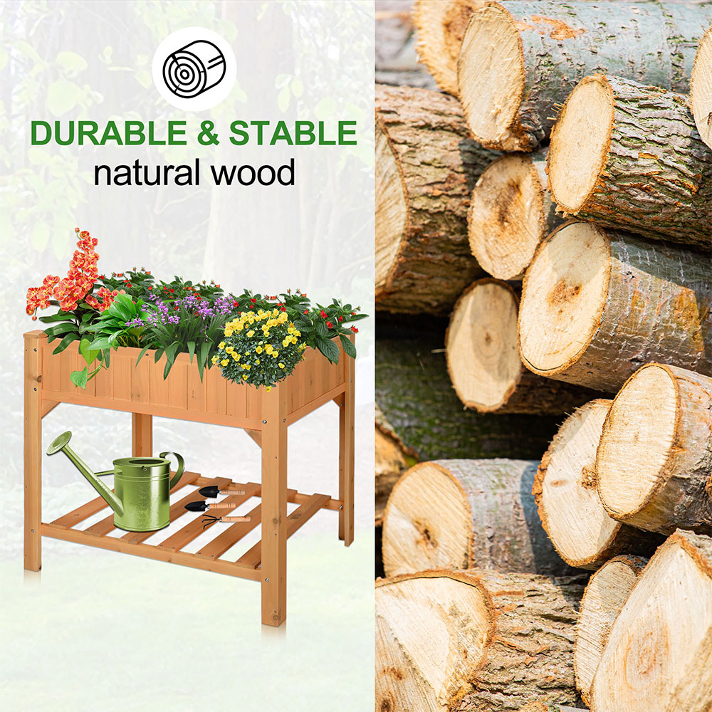 8-Zone Wood Raised Garden Bed with Drainage Holes & Shelf, Planter