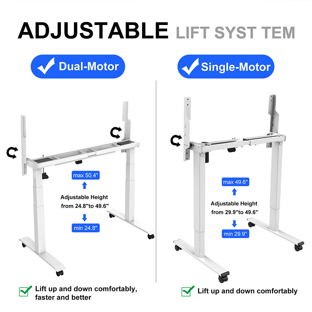 PrimeCables' white sit to stand desk frame is height-adjustable, which can adjust from 29.9 inches to 49.6 inches