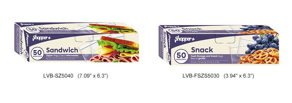 Sandwich Plastic Zipper Bags, two sizes
