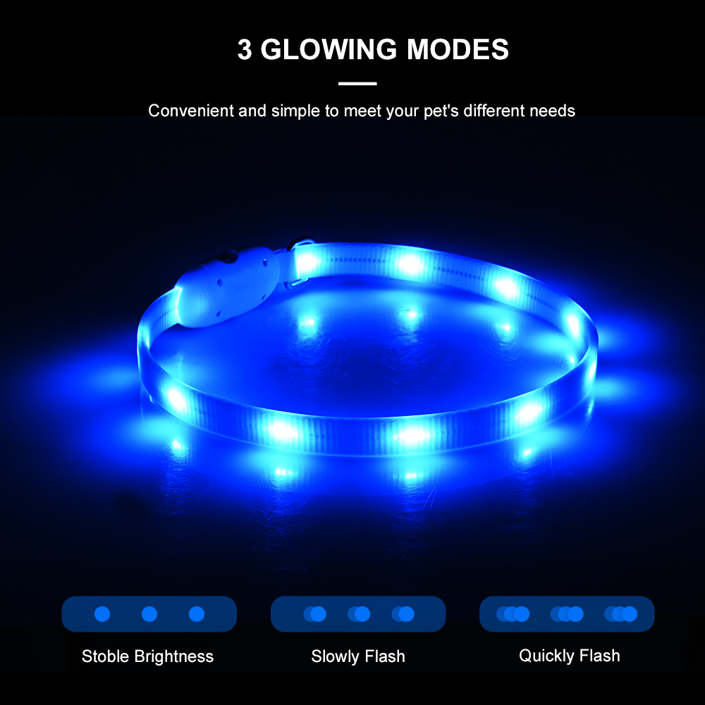 LED Dog Collar, 3 glowing mode