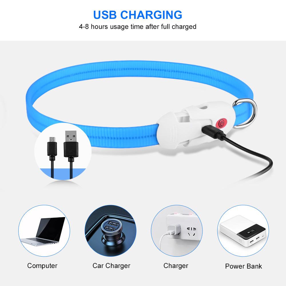 LED Dog Collar USB Rechargeable Cuttable Glowing Dog Necklace, Pack of 2 WOMEOW