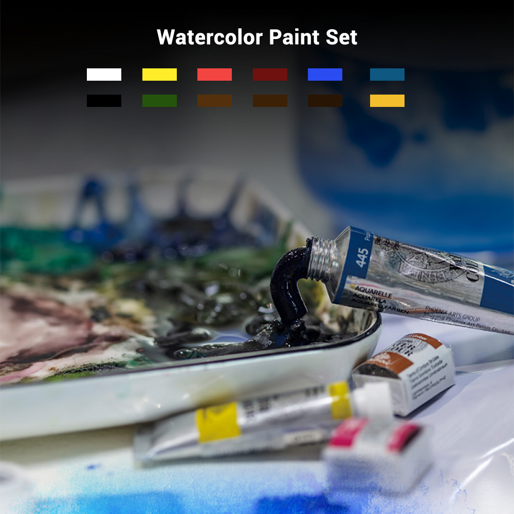 Nontoxic Portable Artist Grade Watercolor Paint Set Half Pan 12 Colors