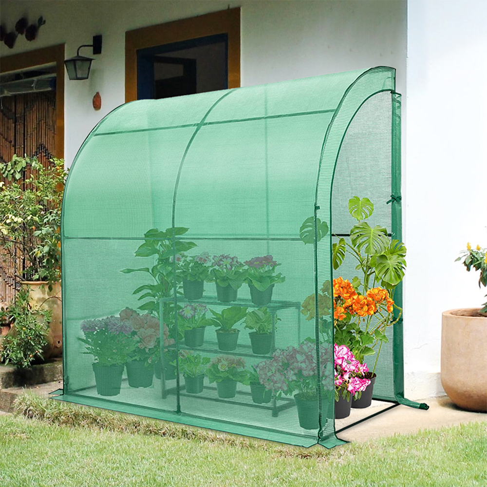 Outdoor Lean to Walkin Greenhouse with Shelf & Rollup Zipper Entry