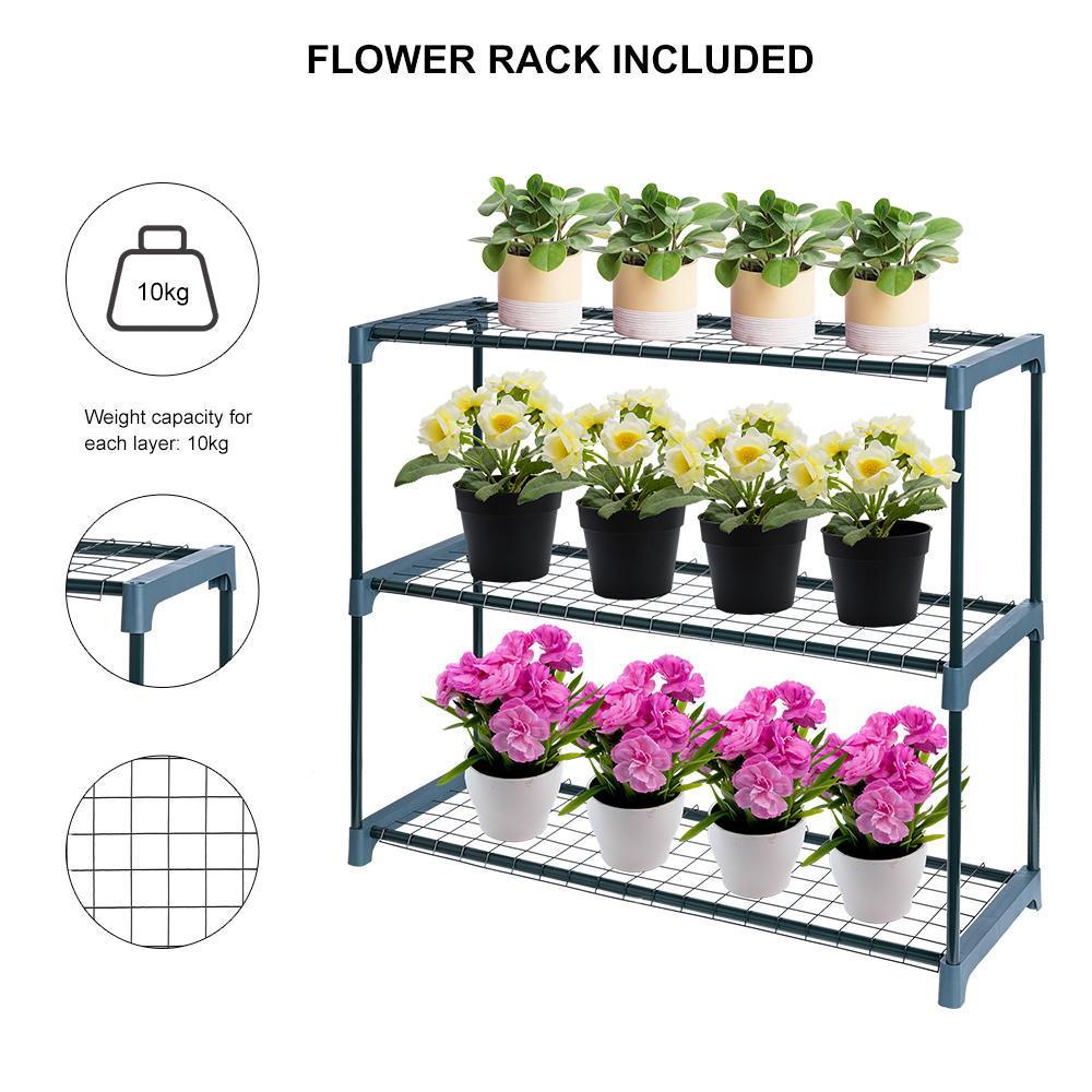 Outdoor Lean to Walk-in Greenhouse with Shelf & Roll-up Zipper