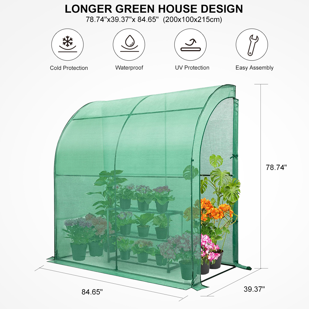 Outdoor Lean to Walk-in Greenhouse, size