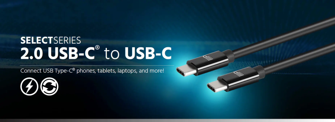 Black USB 2.0 Type-C to Type-C cable can charge or sync between USB-C phones, tablets, and laptops