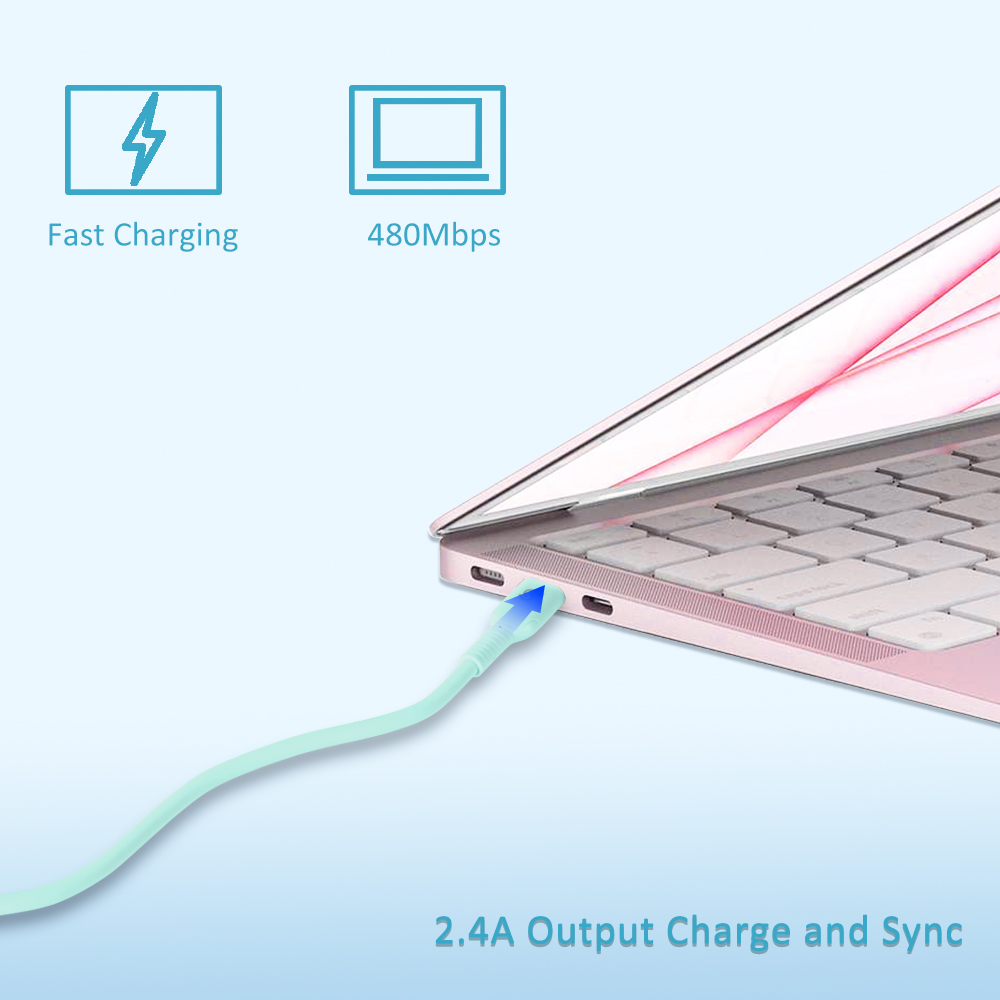 Type-C to Lightning cable supports fast charging up to 2.4A and data transfer rate up to 480Mbps