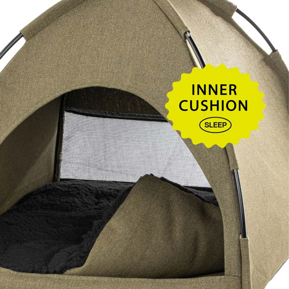 Foldable Go Glamping Cotton Canvas Cat Tent, Green FurryTail®