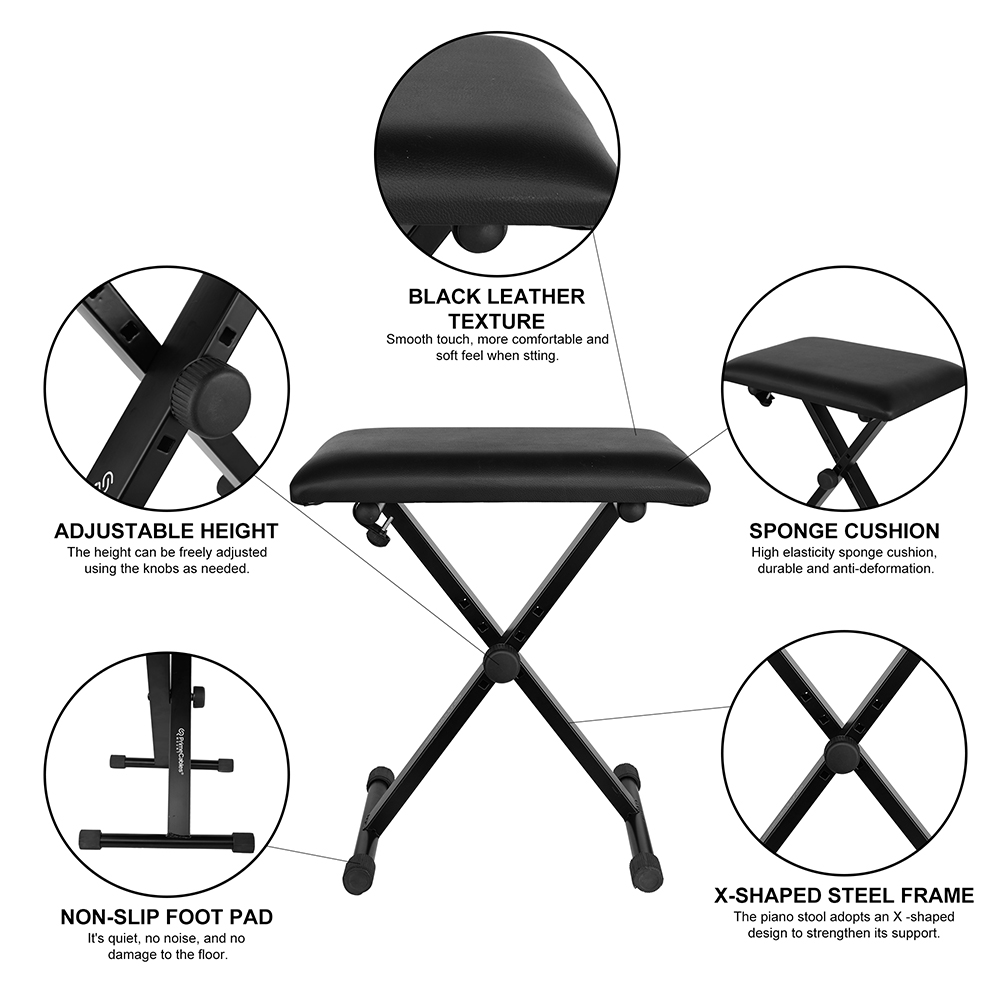 Adjustable Padded Piano Keyboard Bench Seat W/ Rubber Feet Stool X