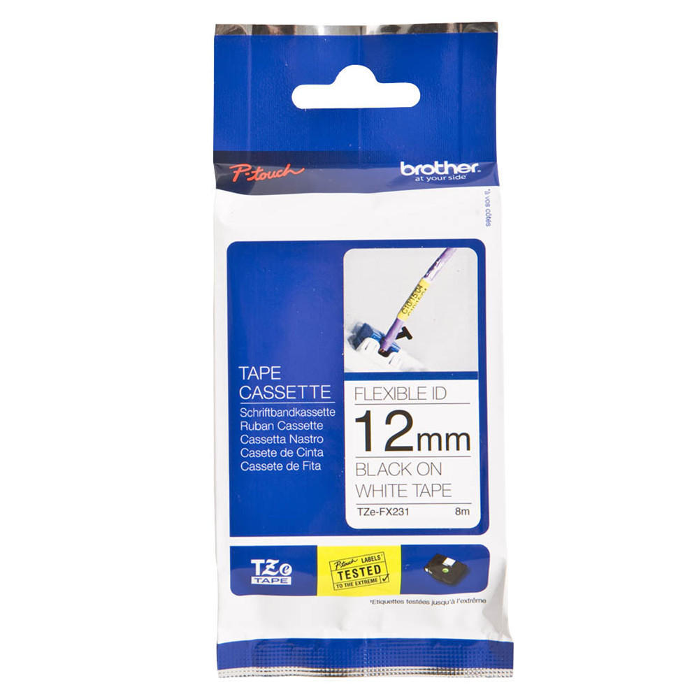 Brother TZeFX231 Original PTouch Label Tape, 12mm (0.47"), Black on