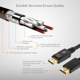 PrimeCables Cab DP mm 6ft DisplayPort Cables PrimeCables 6ft Premium 28AWG DisplayPort 1 2 Male to Male Cable Support 4K 60Hz