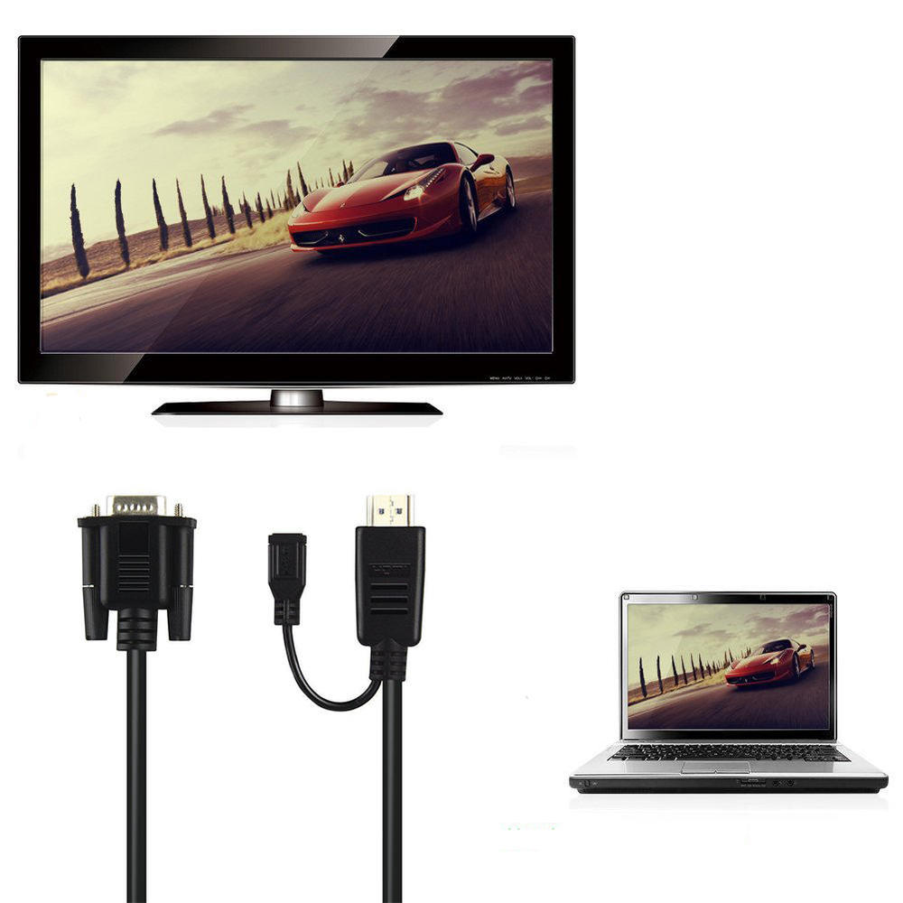 HDMI to VGA active converter cable adapter M/M with Micro USB power